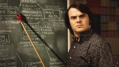 Jack Black pointing at board in School of Rock
