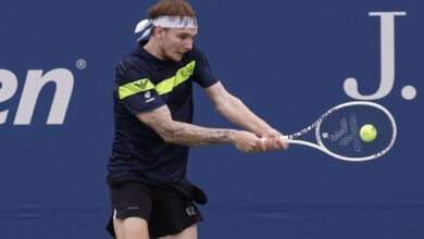 Alexander Bublik in action ahead of the ATP Antwerp Open.