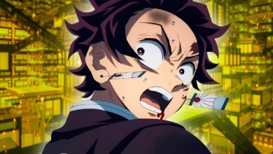 Tanjiro looking shocked and Infinity Castle in the background featured image