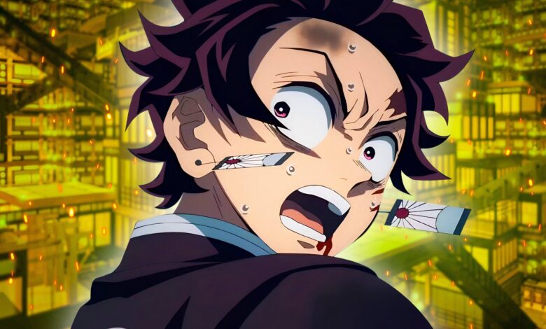 Tanjiro looking shocked and Infinity Castle in the background featured image