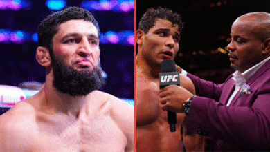 Khamzat Chimaev enters the Octagon for his fight at UFC 308, opposite Paulo Costa speaking to Daniel Cormier after his win at UFC 318
