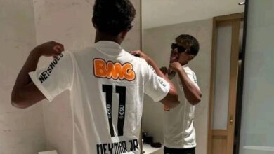 Lamine Yamal, do Barcelona, veste camisa do Santos e agita redes sociais