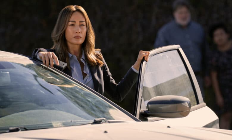 Renée Ballard (Maggie Q) steps out of a car in a scene from Prime Video's new "Bosch" spinoff, "Ballard"