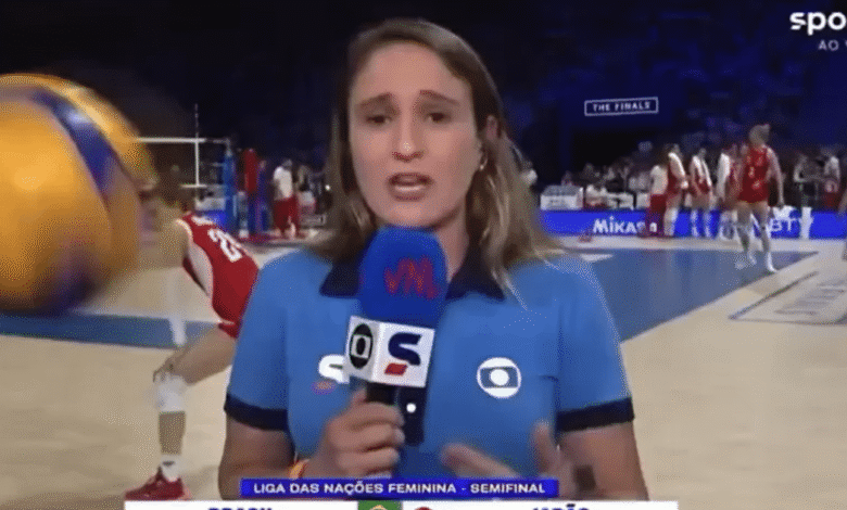 Repórter da Globo quase leva bolada ao vivo durante jogo de vôlei: 'Só o ventinho'