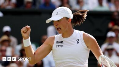 Iga Swiatek celebrates during the Wimbledon final