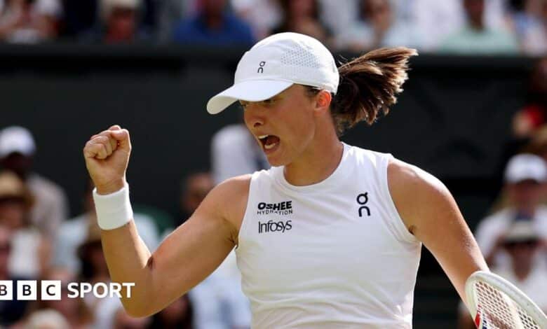 Iga Swiatek celebrates during the Wimbledon final