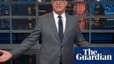 Stephen Colbert on Paramount’s $16m settlement with Trump: ‘Big fat bribe’