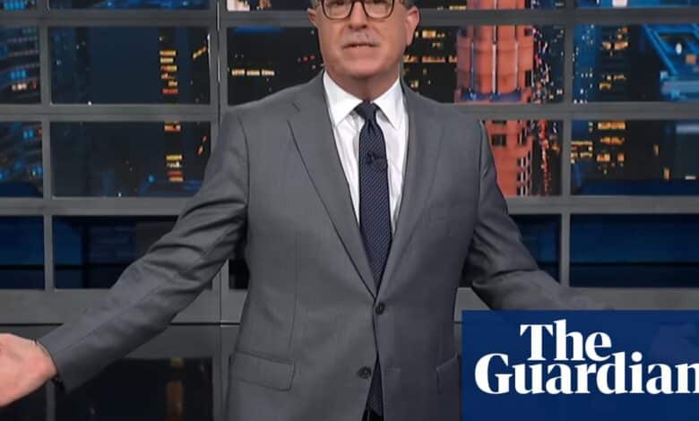 Stephen Colbert on Paramount’s $16m settlement with Trump: ‘Big fat bribe’
