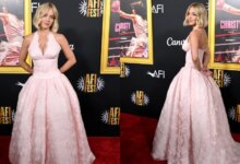 On Saturday, Sydney Sweeney wore a pastel pink custom Miu Miu look at the