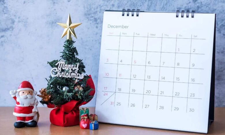 calendário sobre chegada de dezembro