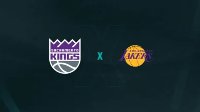Escudos de Sacramento Kings x Los Angeles Lakers