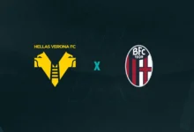 Escudos de Verona e Bologna, que se enfrentam pelo Campeonato Italiano